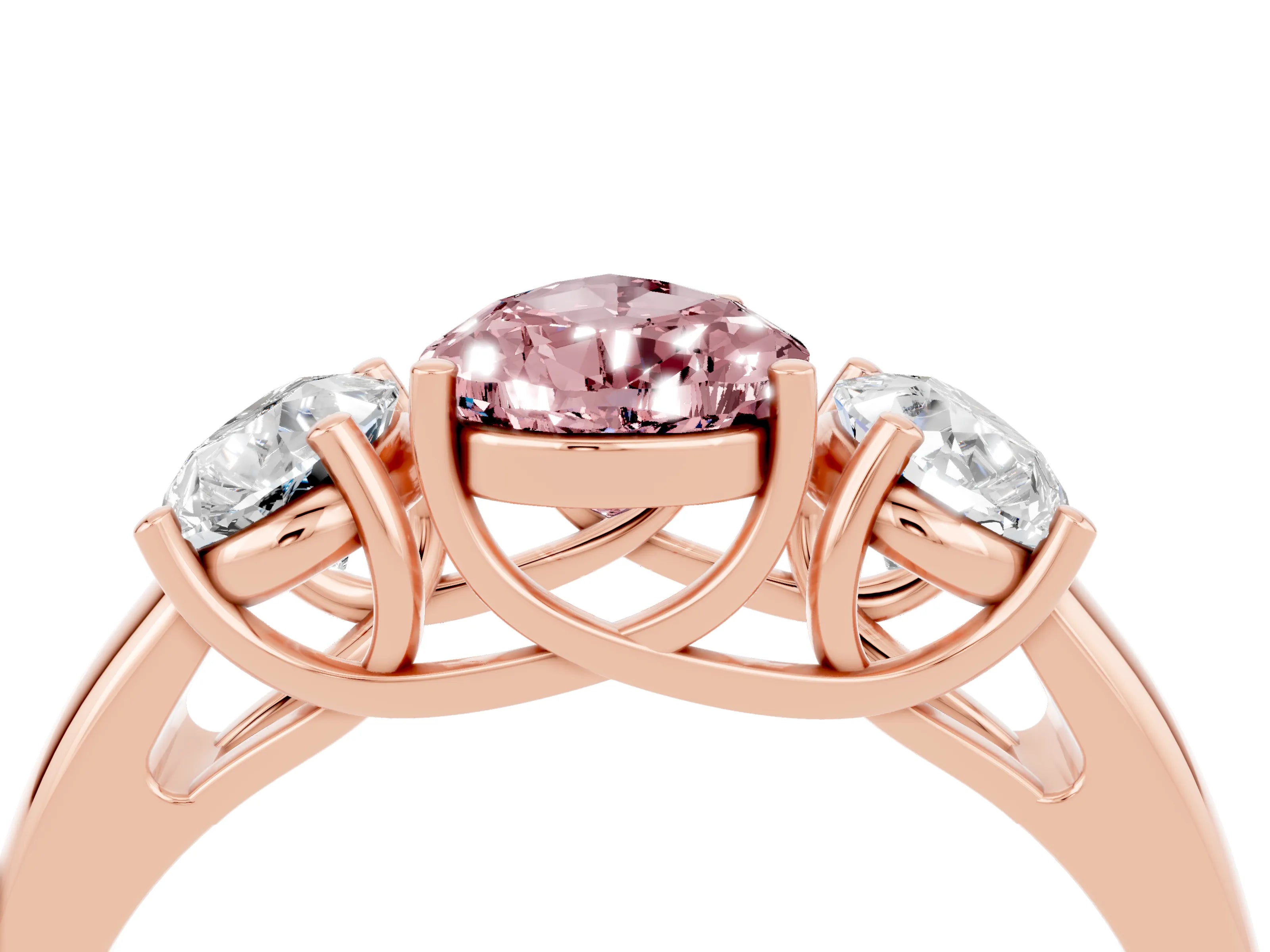 Rose gold Three-Stone Pear Cut Morganite Engagement Ring with Prong Setting_4