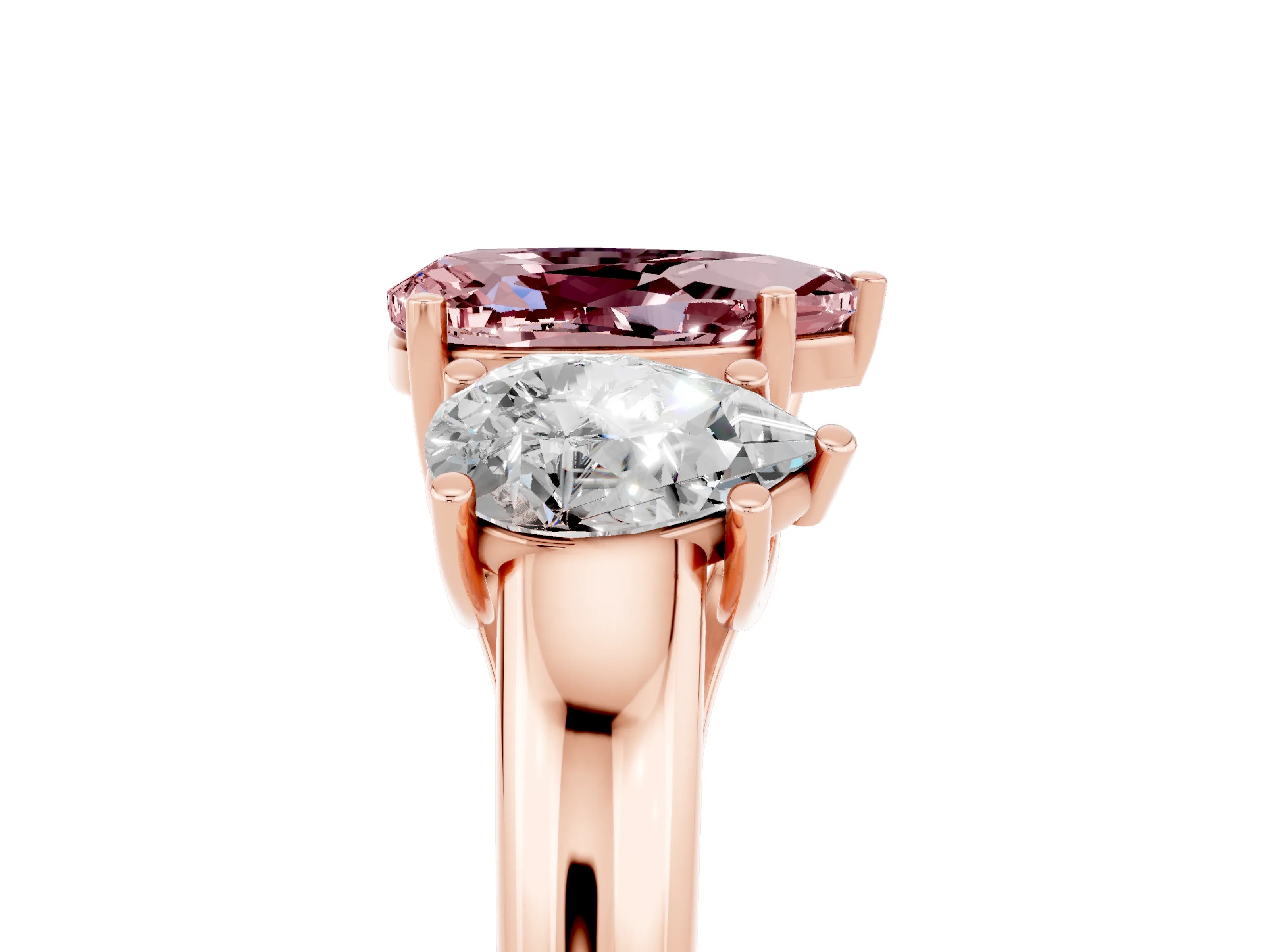 Rose gold Three-Stone Pear Cut Morganite Engagement Ring with Prong Setting_5