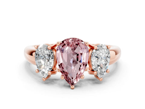 Rose gold Three-Stone Pear Cut Morganite Engagement Ring with Prong Setting