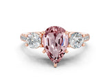 Rose gold Three-Stone Pear Cut Morganite Pavé Band with Four-Prong Setting