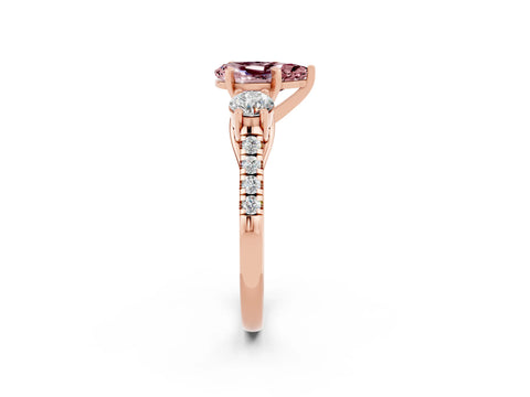 Rose gold Three-Stone Pear Cut Morganite Pavé Band with Four-Prong Setting_2