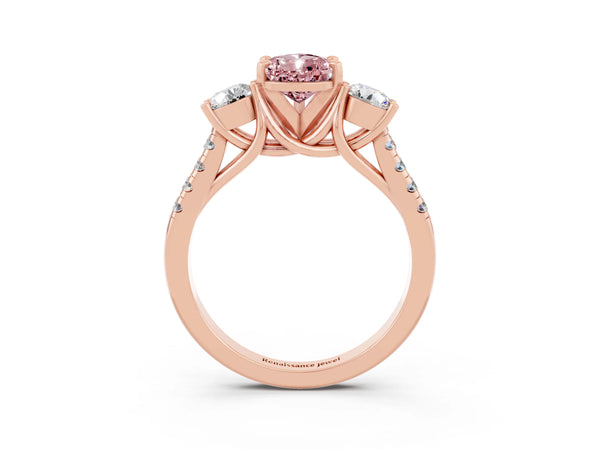 Rose gold Three-Stone Pear Cut Morganite Pavé Band with Four-Prong Setting