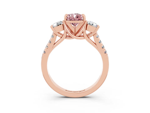 Rose gold Three-Stone Pear Cut Morganite Pavé Band with Four-Prong Setting_3