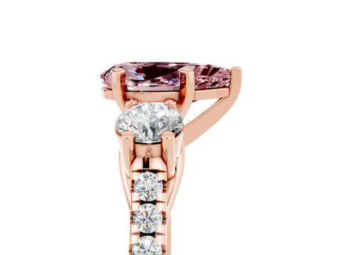Rose gold Three-Stone Pear Cut Morganite Pavé Band with Four-Prong Setting_5