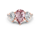 Rose gold Three-Stone Pear Cut Morganite Ring with Pavé Band and Prong Setting_12