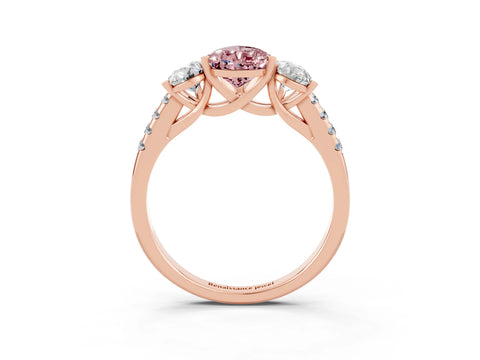 Rose gold Three-Stone Pear Cut Morganite Ring with Pavé Band and Prong Setting_15