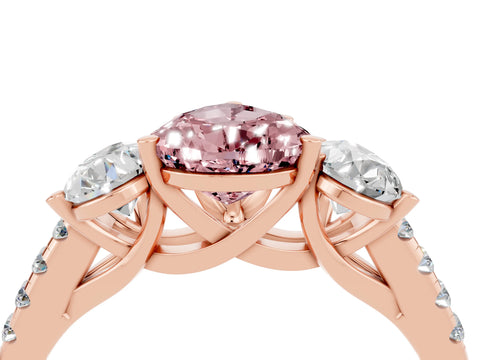 Rose gold Three-Stone Pear Cut Morganite Ring with Pavé Band and Prong Setting_16