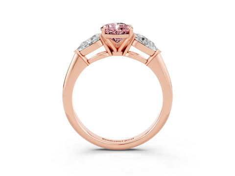 Rose gold Three-Stone Pear Cut Morganite Ring with Pear Side Stones and Four-Prong Setting_3