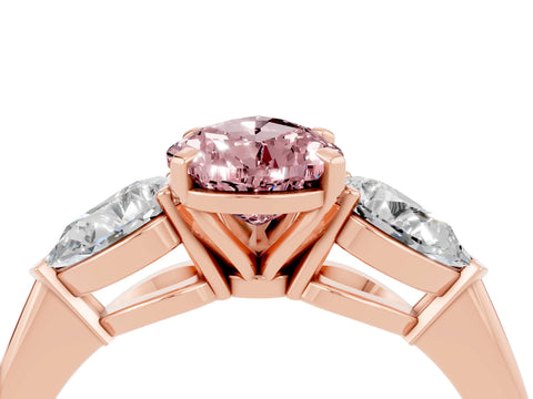 Rose gold Three-Stone Pear Cut Morganite Ring with Pear Side Stones and Four-Prong Setting_4
