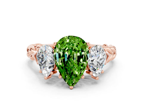 Rose gold Three-Stone Pear Cut Peridot Braided Band Ring with Four-Prong Setting_12