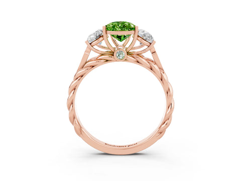 Rose gold Three-Stone Pear Cut Peridot Braided Band Ring with Four-Prong Setting_15