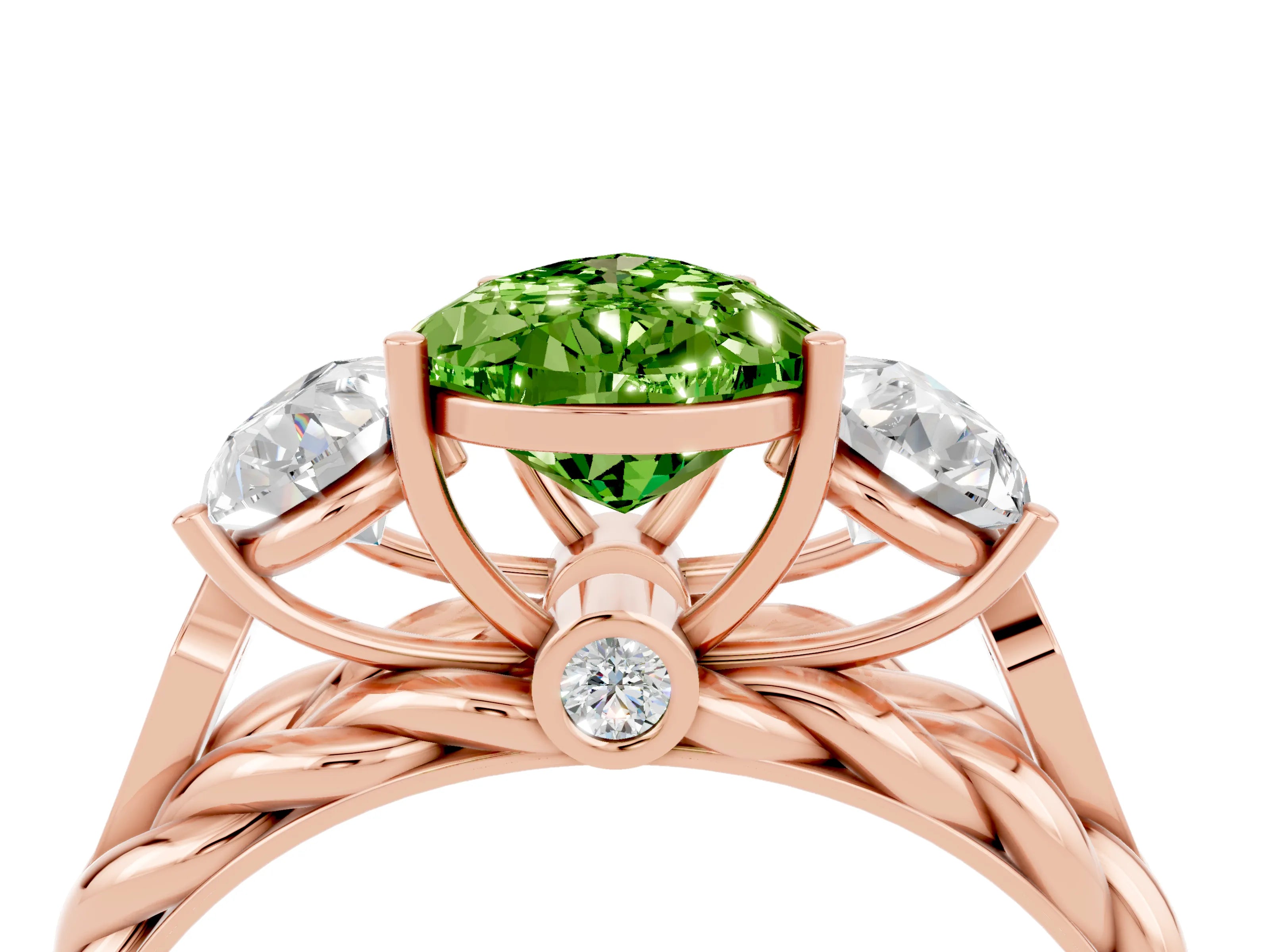 Rose gold Three-Stone Pear Cut Peridot Braided Band Ring with Four-Prong Setting_16