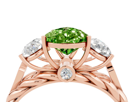 Rose gold Three-Stone Pear Cut Peridot Braided Band Ring with Four-Prong Setting_16