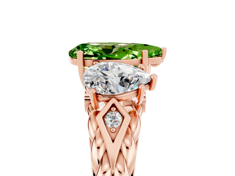 Rose gold Three-Stone Pear Cut Peridot Braided Band Ring with Four-Prong Setting_17