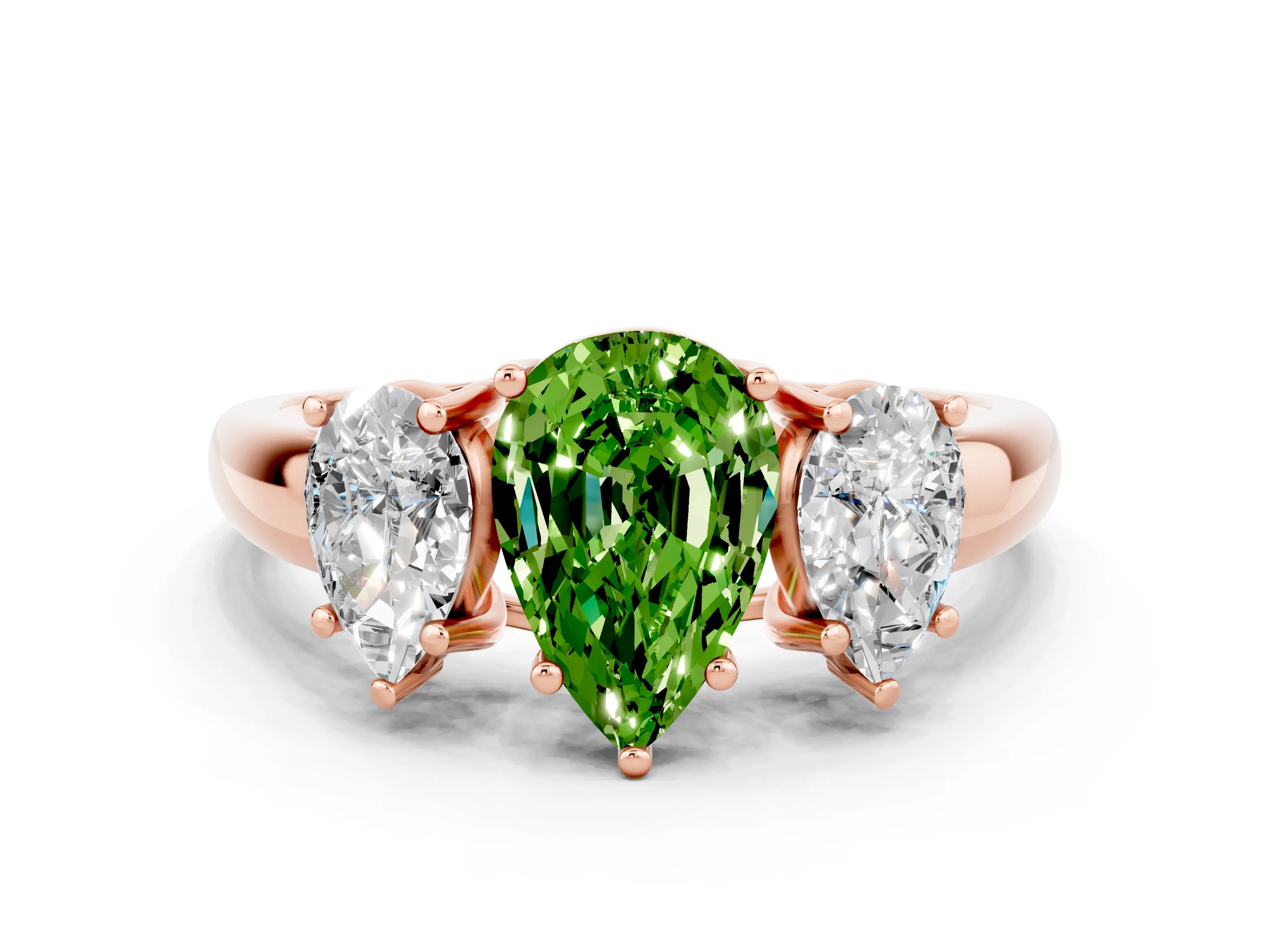 Rose gold Three-Stone Pear Cut Peridot Engagement Ring with Prong Setting
