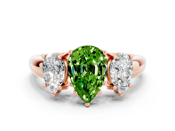 Rose gold Three-Stone Pear Cut Peridot Engagement Ring with Prong Setting