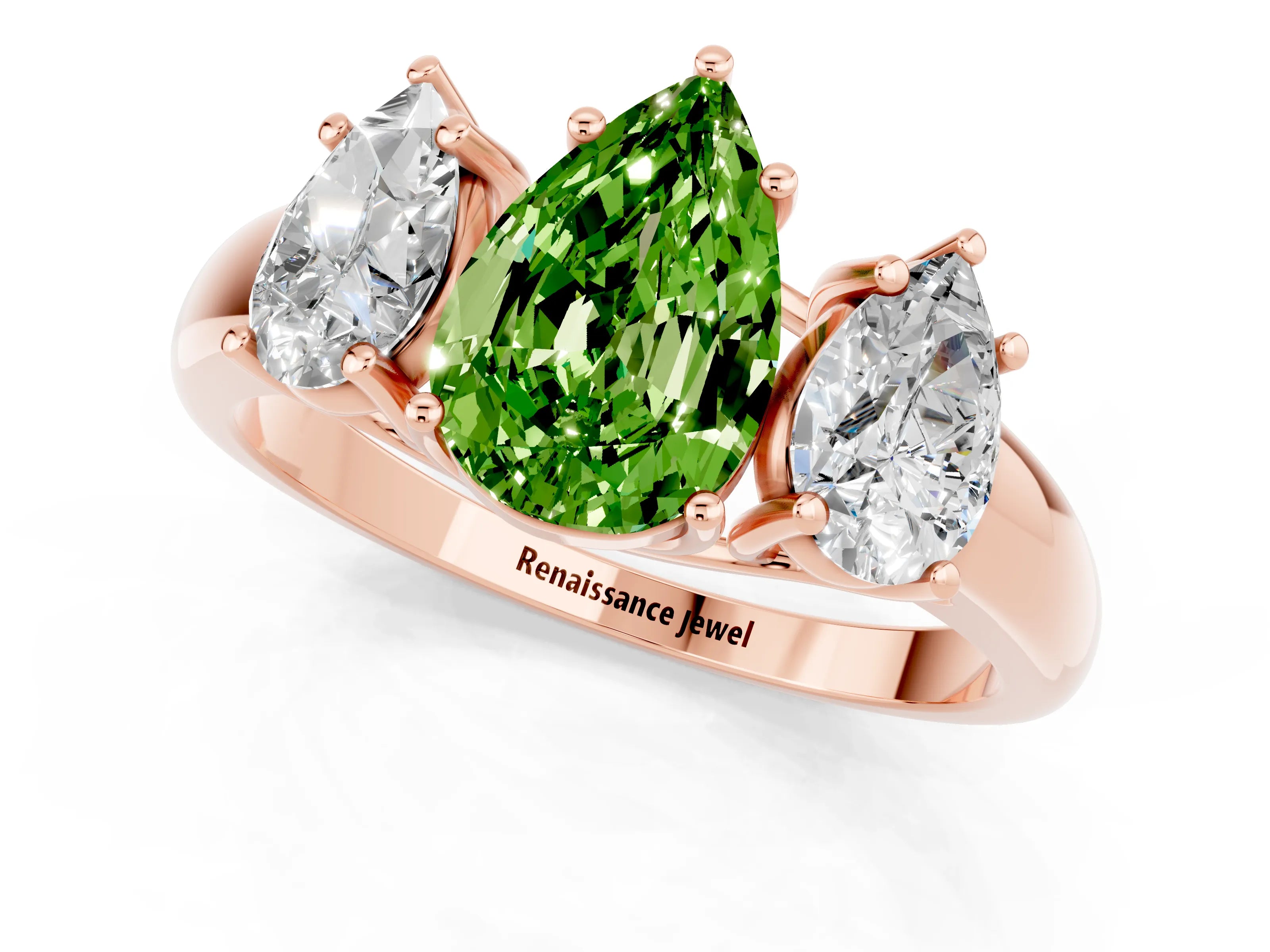 Rose gold Three-Stone Pear Cut Peridot Engagement Ring with Prong Setting_1