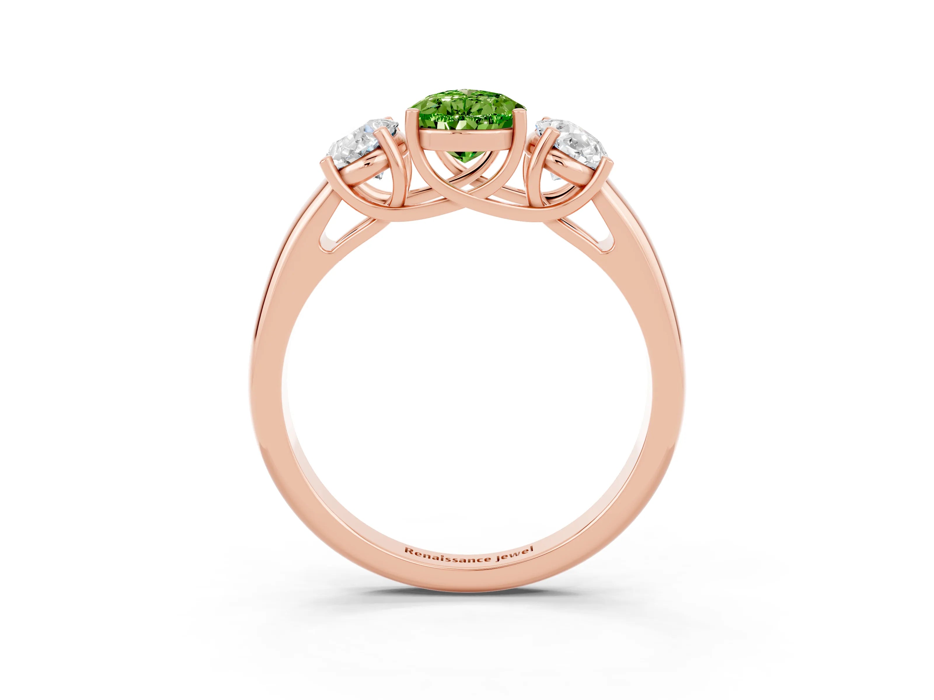Rose gold Three-Stone Pear Cut Peridot Engagement Ring with Prong Setting_3