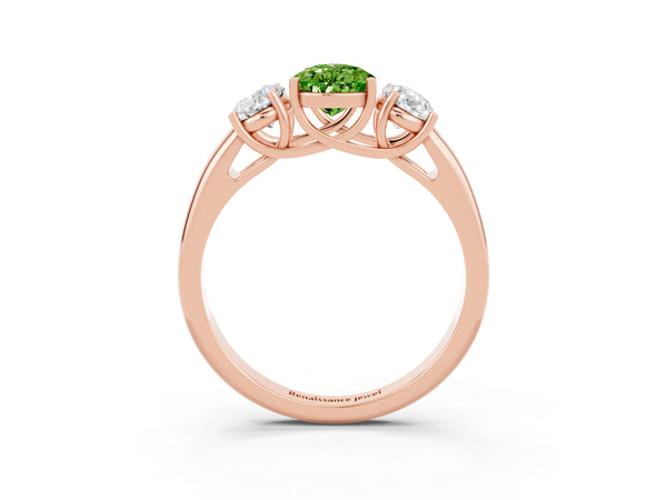 Rose gold Three-Stone Pear Cut Peridot Engagement Ring with Prong Setting