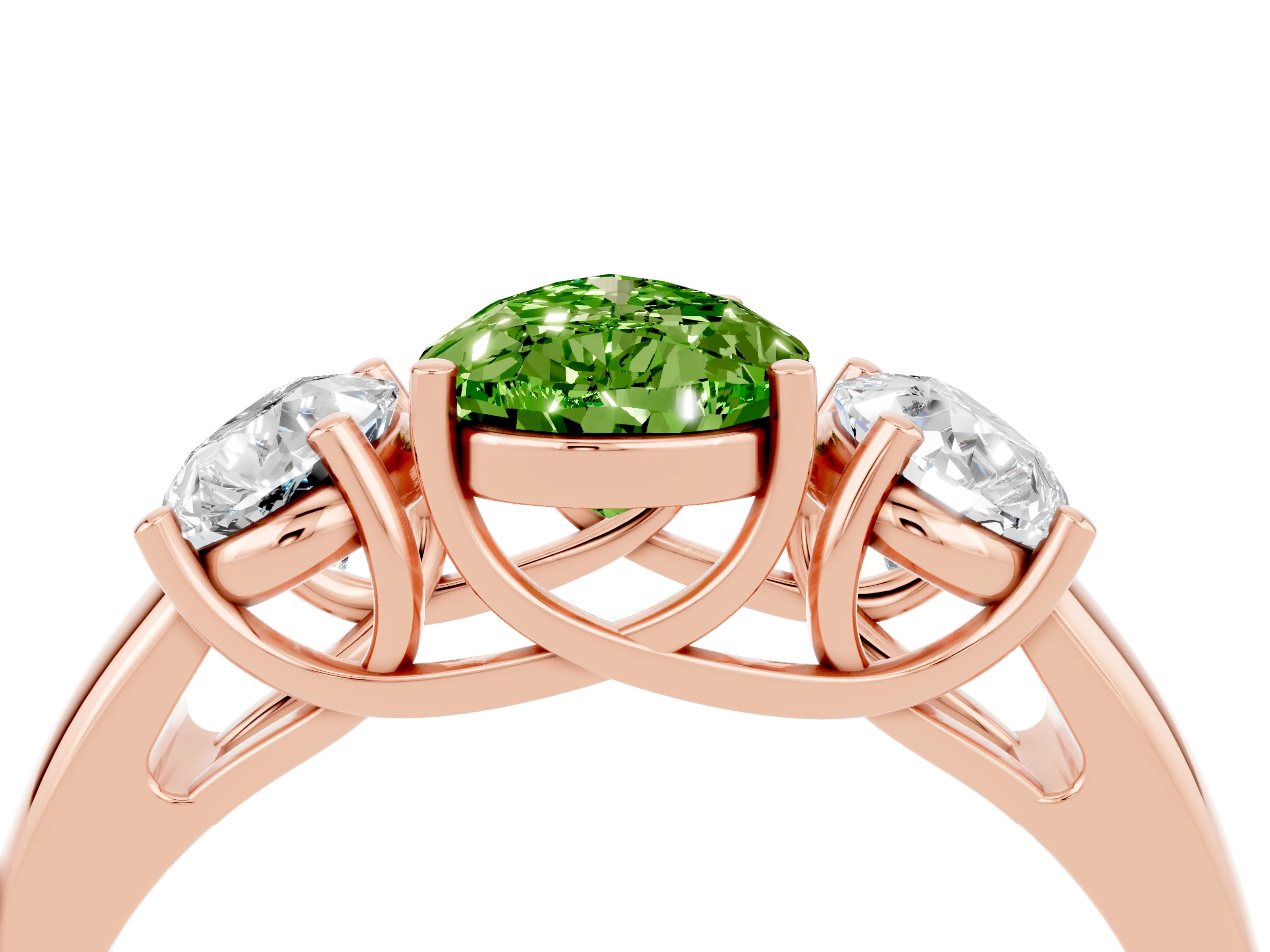 Rose gold Three-Stone Pear Cut Peridot Engagement Ring with Prong Setting_4