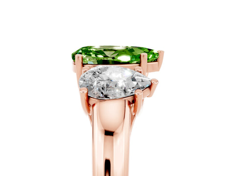 Rose gold Three-Stone Pear Cut Peridot Engagement Ring with Prong Setting_5