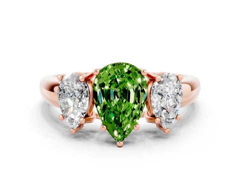 Rose gold Three-Stone Pear Cut Peridot Engagement Ring with Prong Setting