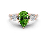 Rose gold Three-Stone Pear Cut Peridot Pavé Band with Four-Prong Setting