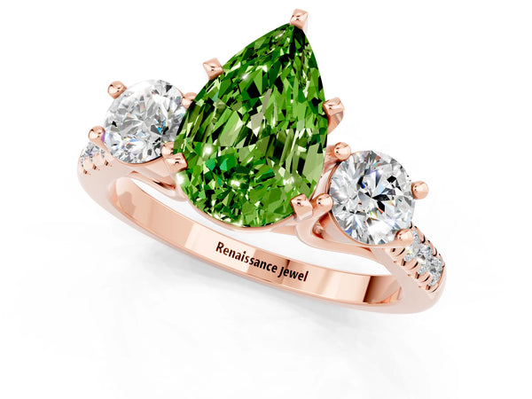 Rose gold Three-Stone Pear Cut Peridot Pavé Band with Four-Prong Setting