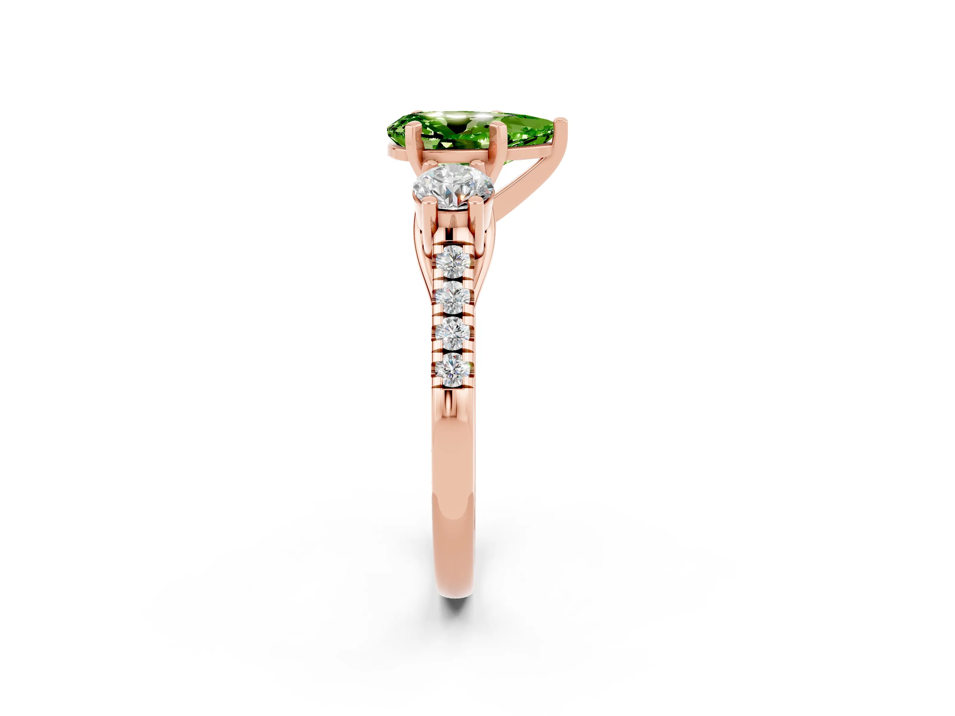 Rose gold Three-Stone Pear Cut Peridot Pavé Band with Four-Prong Setting_2
