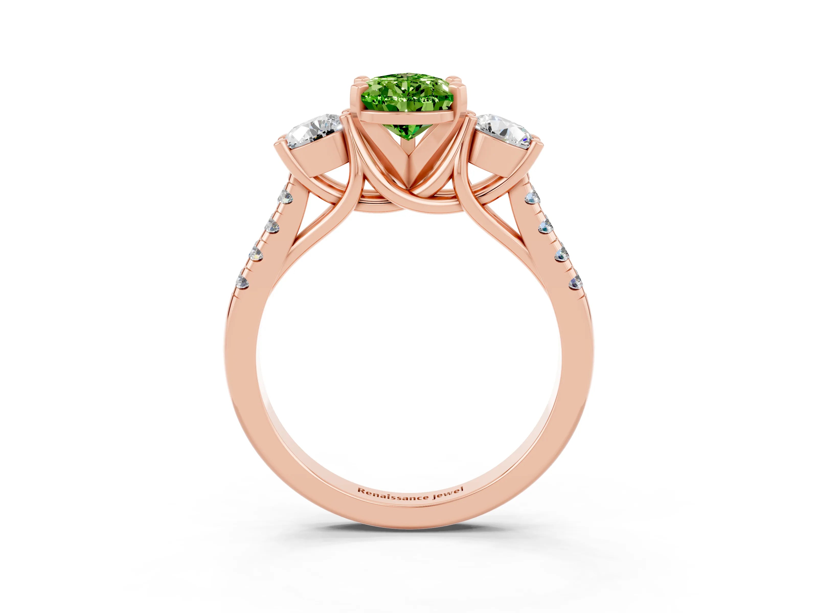 Rose gold Three-Stone Pear Cut Peridot Pavé Band with Four-Prong Setting_3