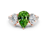 Rose gold Three-Stone Pear Cut Peridot Ring with Pavé Band and Prong Setting_12