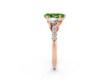 Rose gold Three-Stone Pear Cut Peridot Ring with Pavé Band and Prong Setting_14
