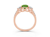 Rose gold Three-Stone Pear Cut Peridot Ring with Pavé Band and Prong Setting_15