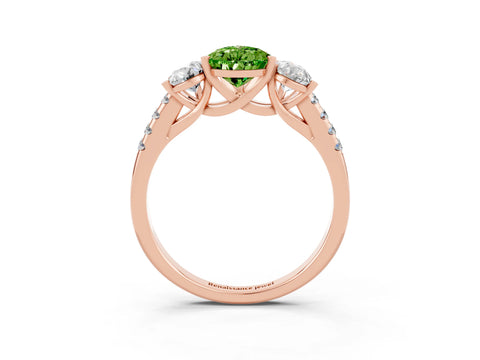 Rose gold Three-Stone Pear Cut Peridot Ring with Pavé Band and Prong Setting_15