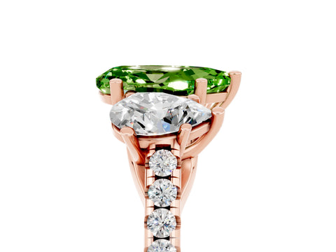 Rose gold Three-Stone Pear Cut Peridot Ring with Pavé Band and Prong Setting_17