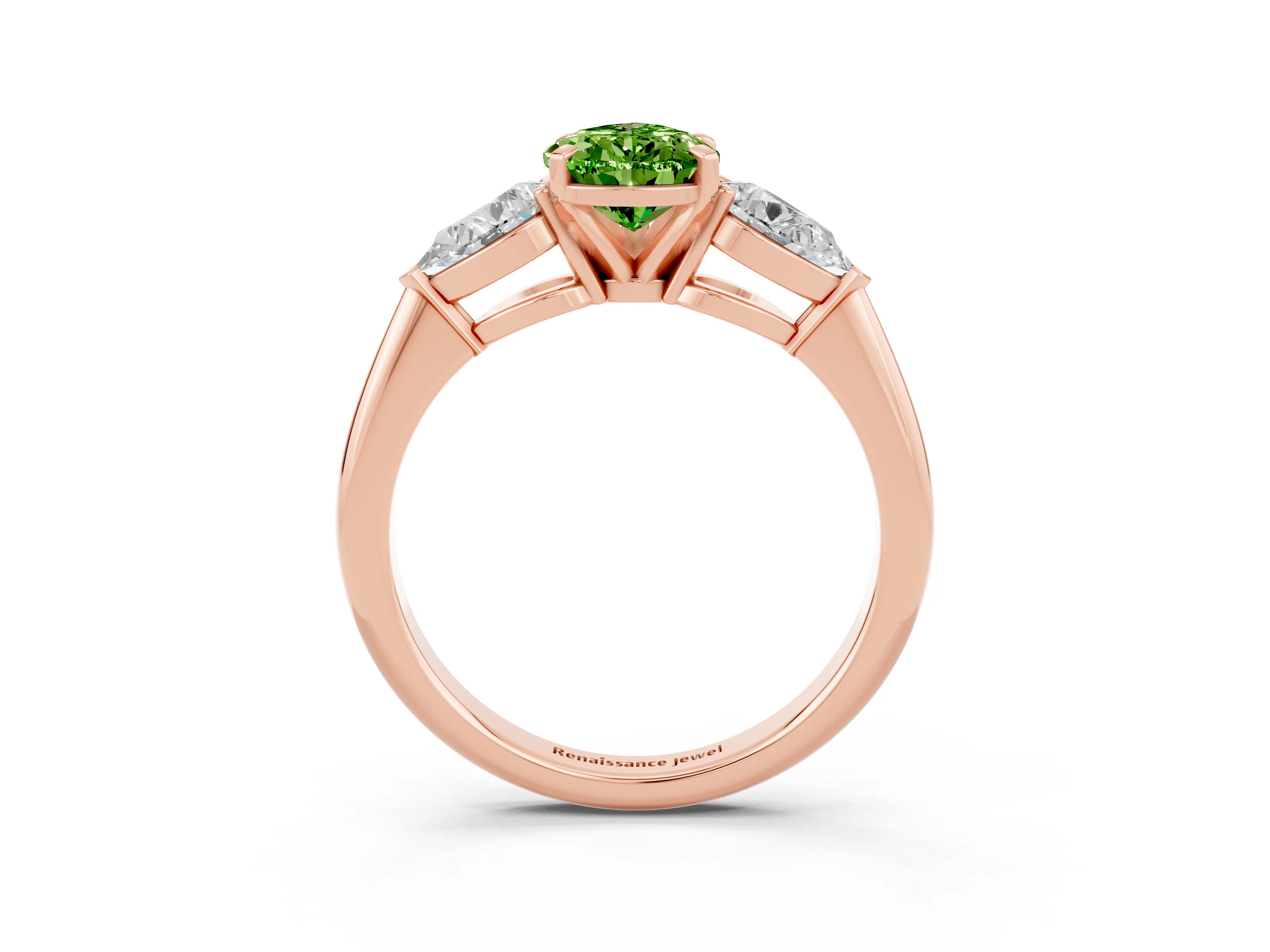 Rose gold Three-Stone Pear Cut Peridot Ring with Pear Side Stones and Four-Prong Setting_3
