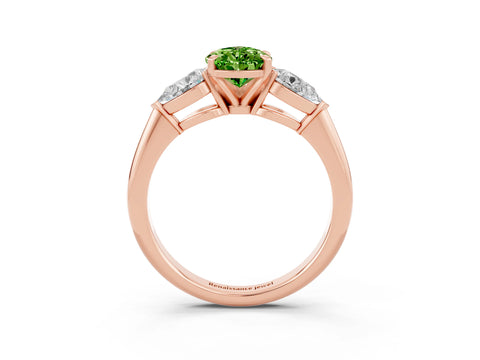 Rose gold Three-Stone Pear Cut Peridot Ring with Pear Side Stones and Four-Prong Setting_3