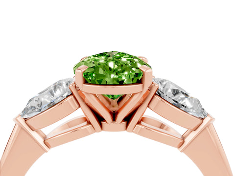 Rose gold Three-Stone Pear Cut Peridot Ring with Pear Side Stones and Four-Prong Setting_4