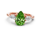 Rose gold Three-Stone Pear Cut Peridot Ring with Pear  Side Stones in Four-Prong Setting_12