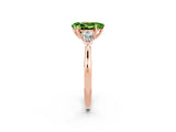 Rose gold Three-Stone Pear Cut Peridot Ring with Pear  Side Stones in Four-Prong Setting_14