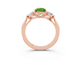 Rose gold Three-Stone Pear Cut Peridot Ring with Pear  Side Stones in Four-Prong Setting_15