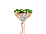 Rose gold Three-Stone Pear Cut Peridot Ring with Pear  Side Stones in Four-Prong Setting_17