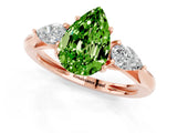 Rose gold Three-Stone Pear Cut Peridot Ring with Pear  Side Stones in Four-Prong Setting_37