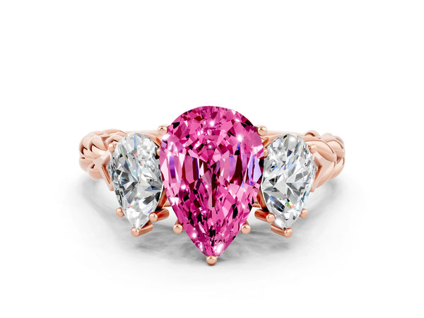 Rose gold Three-Stone Pear Cut Pink Sapphire Braided Band Ring with Four-Prong Setting