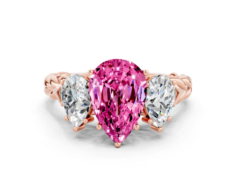 Rose gold Three-Stone Pear Cut Pink Sapphire Braided Band Ring with Four-Prong Setting_36