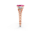 Rose gold Three-Stone Pear Cut Pink Sapphire Braided Band Ring with Four-Prong Setting_38