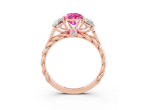 Rose gold Three-Stone Pear Cut Pink Sapphire Braided Band Ring with Four-Prong Setting_39