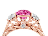 Rose gold Three-Stone Pear Cut Pink Sapphire Braided Band Ring with Four-Prong Setting_40