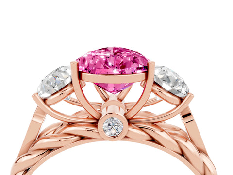 Rose gold Three-Stone Pear Cut Pink Sapphire Braided Band Ring with Four-Prong Setting_40