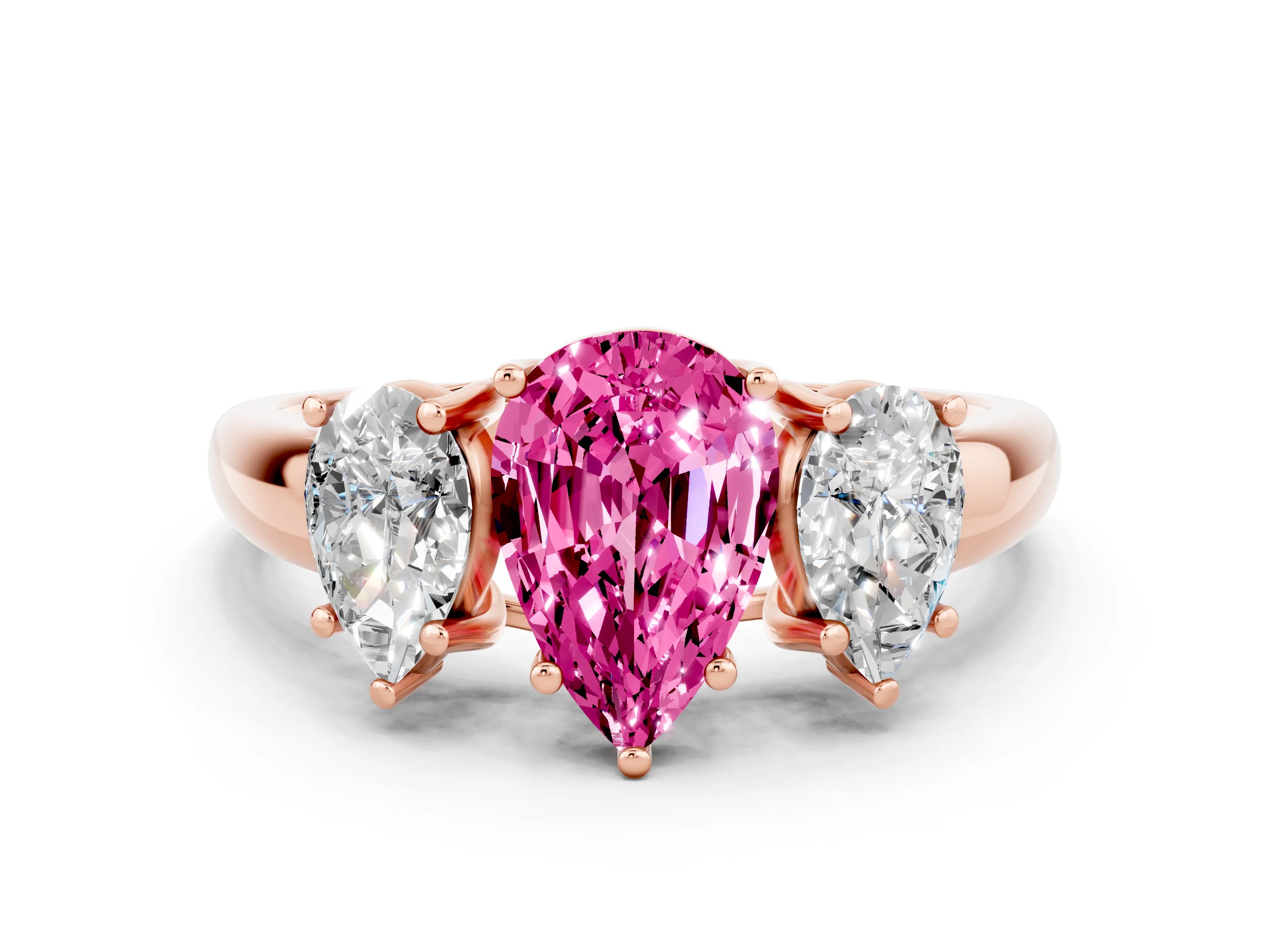 Rose gold Three-Stone Pear Cut Pink Sapphire Engagement Ring with Prong Setting